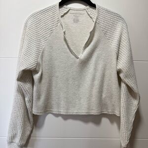 American Eagle White Soft & Sexy Plush V-Neck Knit Top